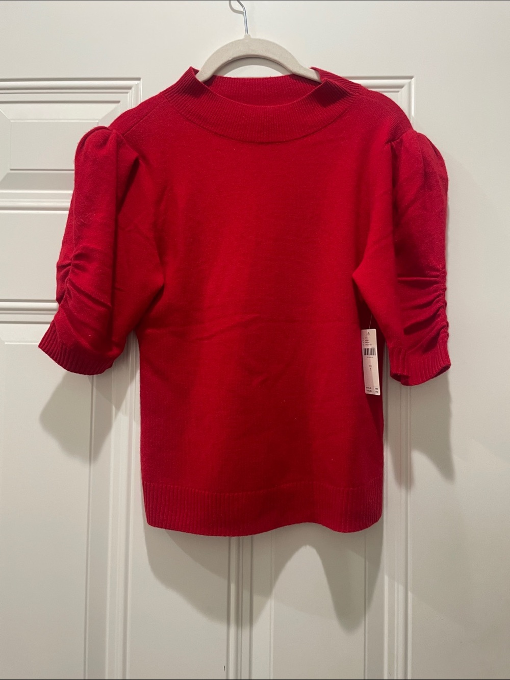 Anthropologie Women’s Red Puff-Sleeve Cashmere Mock Top Sweater